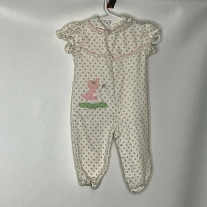 Vintage Thomas baby girls floral romper appliqué little girl sz 6-9m